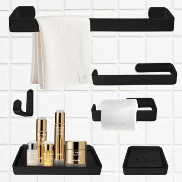 Imagem de Kit Acessórios Lavabo/ Banheiro 6 Peças - Várias Cores - Landi , Preto