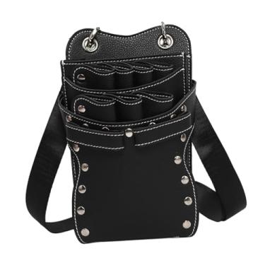Imagem de Kokiya Bolsa de cintura para tesoura de cabeleireiro e barbeiro, bolsa de couro PU resistente para tosadores de animais de estimação e cabeleireiros, Preto