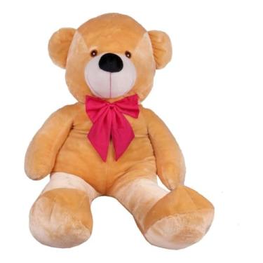 Imagem de Urso de Pelúcia Gigante com Laço Personalizado, 90 cm, Macio, Teddy (Doce de Leite com Laço Pink)