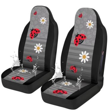 Imagem de TOADDMOS Capas de assento dianteiras Ladybug Daisy para carros à prova d'água conjunto de 2 capas de almofada de assento automotivas adequadas para carros, sedãs, SUVs, caminhões, vans, airbags