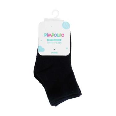 Imagem de Kit 3 Pares Meia Lisa Cano Alto Algodão Preta Pimpolho, 26-30