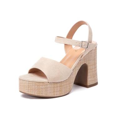 Imagem de Lryweisy Sandália feminina de camurça, alpargatas, plataforma grossa, bico aberto, tira no tornozelo, Damasco 31, 40