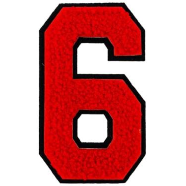 Imagem de 1 peça de patch de número de chenille vermelho de 10 cm com borda preta, remendos de ferro para chapéus, bolsas, mochilas, jeans, jaquetas, par com remendos iniciais, letra grande universitária