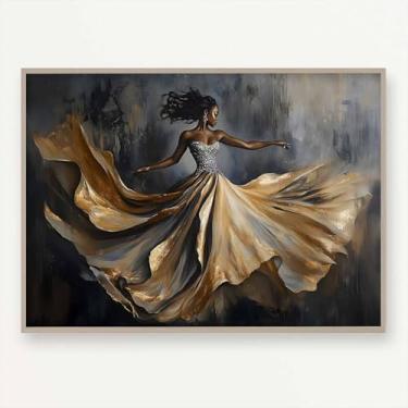 Imagem de JCSMHVLA Arte de parede em tela afro-americana cinza amarelo pintura de parede pôster de dança africana para quarto de menina arte moderna abstrata imagem de dança impressão 40,6 x 61 cm sem moldura