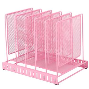 Imagem de EASEPRES Organizador de arquivos de mesa vertical de malha de metal com 5 seções, espaçamento vertical ajustável de papel para correio e documentos, porta-pastas para espaço de trabalho, escritório