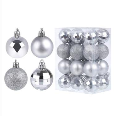 Imagem de Enfeites de bola de Natal de 24 quilates, enfeites de Natal, 2,8 cm, bolas penduradas de plástico inquebráveis, pingente para decoração de árvore de Natal, guirlanda de aniversário, decoração de festa