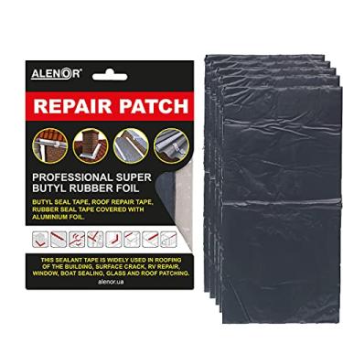 Imagem de Alenor Remendo de reparo de terracota butílico para todos os climas 10 x 15 cm (pacote com 5) remendo de vedação à prova d'água vazamento de telhado reparo de tubo interno externo HVAC ventilação ar