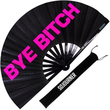 Imagem de SoJourner Bags Bye B*tch Rave Fan - Grande ventilador dobrável para homens e mulheres - Acessórios de rave para EDM, dança em linha, cosplay, shows e mais