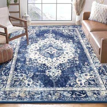 Imagem de ESSMOKO Tapete sala de estar tapete nórdico de imitação de caxemira para mesinha de cabeceira, tapete lavável à máquina, fácil de cuidar, azul 60 x 180 cm