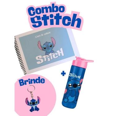 Imagem de Combo Stitch Livro de Colorir e garrafa stich bpa free escola material