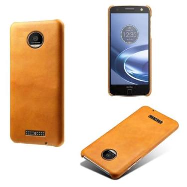 Imagem de Capa para MOTO Z Play,Proteção contra quedas,Casca de volta de cor sólida simples,Design de couro de imitação de plástico-Orange