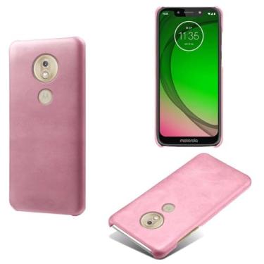 Imagem de Capa para MOTO G7 Play,Proteção contra quedas,Casca de volta de cor sólida simples,Design de couro de imitação de plástico-Pink