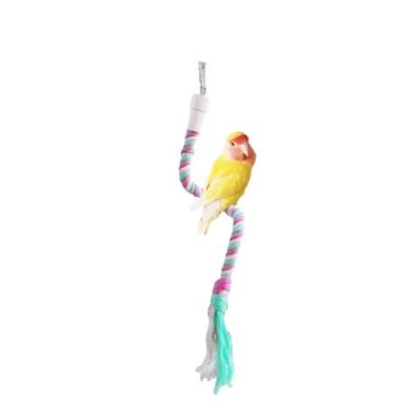 Imagem de Acessórios para gaiola de pássaros, poleiro de corda de pássaro em espiral com gancho de metal, poleiro de papagaio para periquito, periquito, calopsita, conure, quaker, caique, papagaios pequenos a
