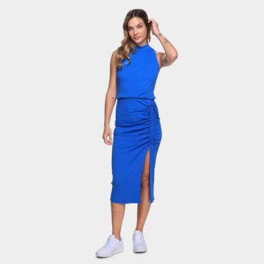 Imagem de Vestido Midi Il Shin Canelado Fenda, Azul, M