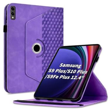 Imagem de Varohix Capa para Samsung Galaxy Tab S10 Plus 2024/ S9 Plus/S9FE Plus 12,4, capa protetora de couro PU com rotação de 360 graus com hibernar/despertar automático, suporte para cartão e alça de ombro