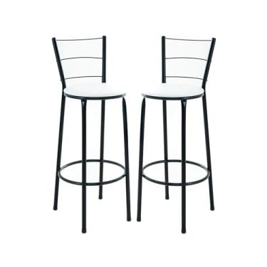 Imagem de 2 Banquetas Altas Bistrô, 3 Arames, Assento em Junco, 70cm Altura, Preta (BRANCO)