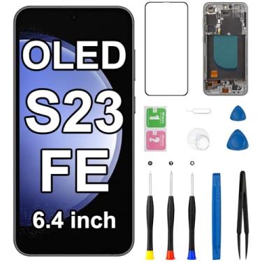 Imagem de Substituição de tela OLED para Samsung S23 FE 5G SM-S711U SM-S711U1 SM-S711B com botão lateral de moldura sensível ao toque display LCD digitalizador conjunto completo kit de ferramentas de reparo
