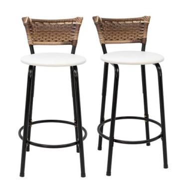 Imagem de Kit 2 Banquetas Para Balcão 60cm Preta Junco Cappuccino Balcão Bistrô 