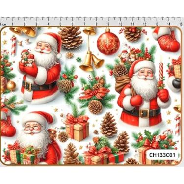 Imagem de Tecido Tricoline Digital Fernando Maluhy Papai Noel pinhas e presentes 50 x 150 cm
