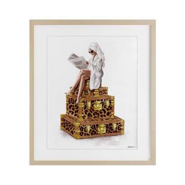 Imagem de Stupell Industries Reading Atop Suitcases Impressão emoldurada de bétula design sob vidro por Ziwei Li, 40,6 x 33,5 cm