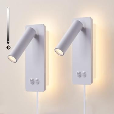 Imagem de MOLUOLA LIGHTING Luzes de leitura LED montadas na parede, arandelas de parede, conjunto de 2, luzes de cama reguláveis para cabeceira, lâmpadas de parede de arame rígido para quarto, luz para pendurar