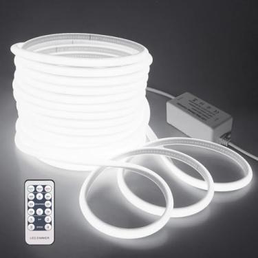 Imagem de Samsion Fita de LED COB de 1,8 m (65,6 pés) branca fria CA 110 V ~ 120 V flexível COB faixa de luz de LED para uso externo à prova d'água corda de luz regulável cortável 6000K para decoração comercial