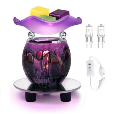 Imagem de HUNANBANG Aquecedor de óleo elétrico 3 em 1, aquecedor de cera perfumado com temporizador de desligamento automático, aquecedor de alcatrão, derretimento de cera, queimador de óleo perfumado (roxo 2