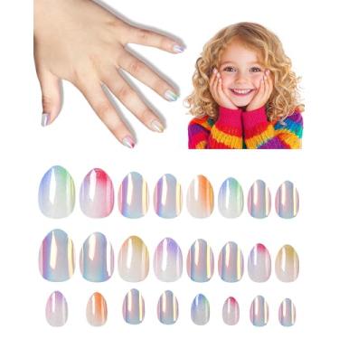 Imagem de Lindas unhas de pressão para crianças, kit de unhas postiças modernas para meninas de 5 a 12 anos, bastão de acrílico curto com glitter pré-cola, ótimo para presentes de aniversário de meninas