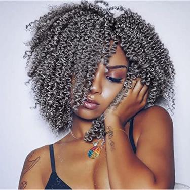 Imagem de MIMAN Pacote com 6 pacotes de 20 cm cabelo curto, cinza, marlybob, Jerry, crochê, tranças de cabelo sintético crespo cacheado crochê para mulheres negras, faça você mesmo, coque afro, trançado, rabo