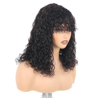 Imagem de Peruca curta encaracolada com franja de cabelo humano para mulheres negras 3x1 HD renda visual realista peruca curta bob wear and go peruca sem cola cabelo humano virgem brasileiro cor natural 35,56