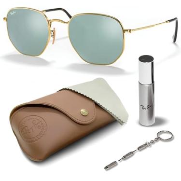 Imagem de Ray-Ban RB3548N Óculos de sol hexagonais planos com kit de óculos – protetores de nariz ajustáveis – Óculos de sol retrô formais e casuais ideais, Ouro (001/30 | 51 mm), 51 mm