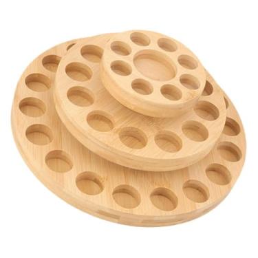 Imagem de oshhni Suporte giratório de bambu para exibição de óleos essenciais, caixa organizadora para armazenamento de fragrâncias e suporte para óleos essenciais