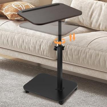 Imagem de GBACHOOSE Bandeja de sofá para sofá, bandeja de TV giratória de 360°, mesas laterais de altura ajustável para comer, mesa de canto em forma de C para sala de estar, quarto, sofá, cama, lanche