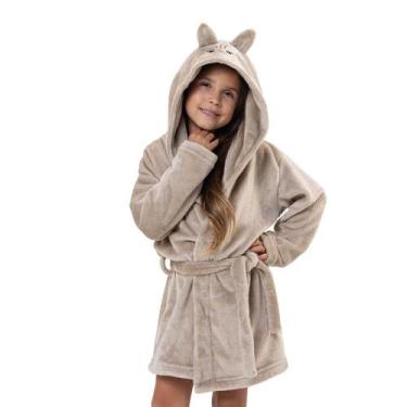 Imagem de Robe Pelúcia Bordado Gatinho Infantil - Bege - G - Puff, Bege, G