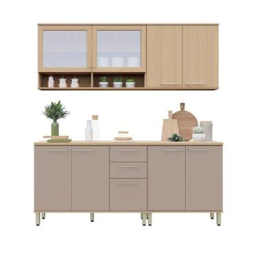 Imagem de Cozinha Compacta 100% Mdf 4 Pçs 200cm Duna Luciane Móveis Freijó/Cinam