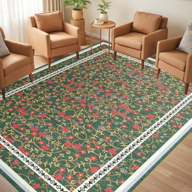 Imagem de FJKJHKGJ Tapetes de área 1,6 m x 18 m laváveis para sala de estar, tapetes antiderrapantes de pelo baixo para quarto, tapete estampado vintage para quarto, sala de jantar, hall de entrada