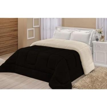 Imagem de Coberdrom Edredom Casal Queen Sherpa Pele de Carneiro Dupla Face Quentinho Macio e Aconchegante(Preto)
