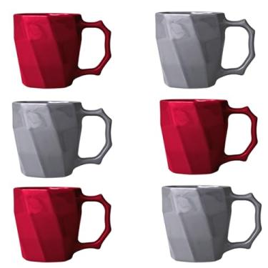 Imagem de Conjunto 6 Caneca Cerâmicas Café Leite Chá Louça Lisa 260ml Design e Cores Exclusivas - E-FCS Store (CINZA/MAGENTA)