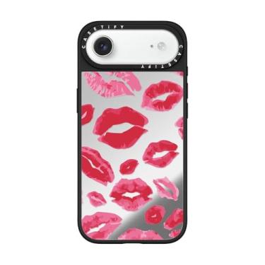 Imagem de CASETiFY Capa espelhada para iPhone 17 Air [refletiva/compatível com Magsafe/1,5 m. 1X proteção contra quedas de nível militar] - Beijos de batom - Prata em preto