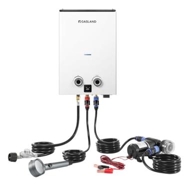 Imagem de GASLAND Aquecedor de água Goshower 2,64 GPM sem tanque de propano externo 10L, aquecedor de água quente portátil compacto com bomba e filtro de tubulação para fora da rede, aquecedor de água portátil