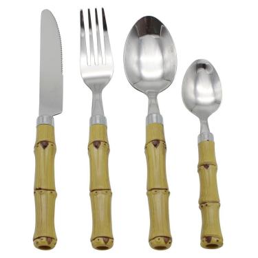 Imagem de Faqueiro 24 Peças Inox Com Cabo Plástico Bambu Caixa Madeira