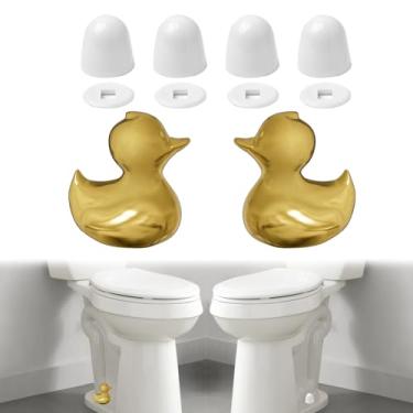 Imagem de Conjunto decorativo de tampas de parafuso de vaso sanitário - 2 tampas de parafuso de pato douradas de cerâmica e 4 tampas redondas com arruelas, lindas tampas de parafuso de vaso sanitário decoração