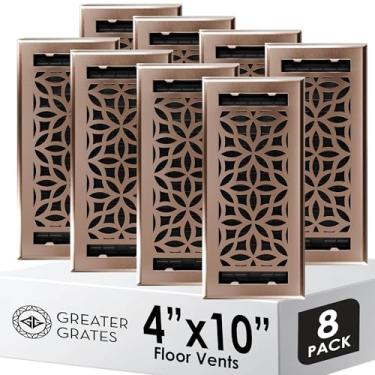 Imagem de GREATER GRATES Tampas de ventilação HVAC de aço acetinado floral - grades decorativas elegantes e duráveis para aberturas de piso, parede ou teto - fácil instalação - pacote com 8