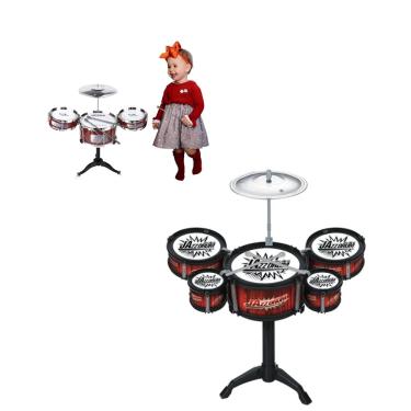 Imagem de Mini Bateria Musical Infantil 3 Tambores Brinquedo Vermelho