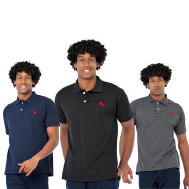Imagem de Kit 3 Camisas Polo Masculina Camiseta Oficial Da Estilo Rei, Azul mari