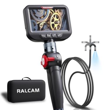 Imagem de Ralcam Boroscópio articulado bidirecional, câmera de endoscópio de inspeção industrial de 0,8 cm com luz, sonda articulada flexível HD de 10,9 cm HD à prova d'água para mecânicos de parede de motor