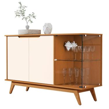 Imagem de Aparador Buffet Tucumã Com 3 Portas Pés De Madeira Maciça Nature Off White