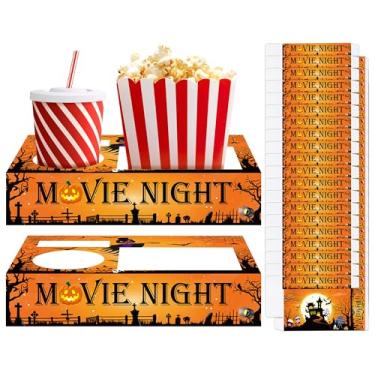 Imagem de 50 peças de suprimentos de festa de Halloween, bandejas de lanche de papel para noite de filme, castelo de Halloween, doces, pipocas, caixas de lanche para cinema, família, aniversário, festas de fim