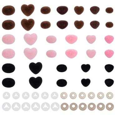 Imagem de AHANDMAKER 36 peças de nariz de segurança flocagem 3 estilos coração/oval/triângulo artesanato amigurumi veludo bicho de pelúcia nariz com arruelas para ursinho de pelúcia, animais de pelúcia, crochê