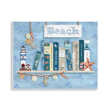 Imagem de Stupell Industries Arte de placa de parede de painel de prateleira de livros Beachy, design por Emma Leach, 28 x 35 cm